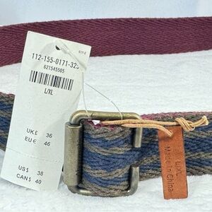 Abercrombie Blue Heather Green Burgundy Cotton Woven Belt Brass Buckle L/XL NWT